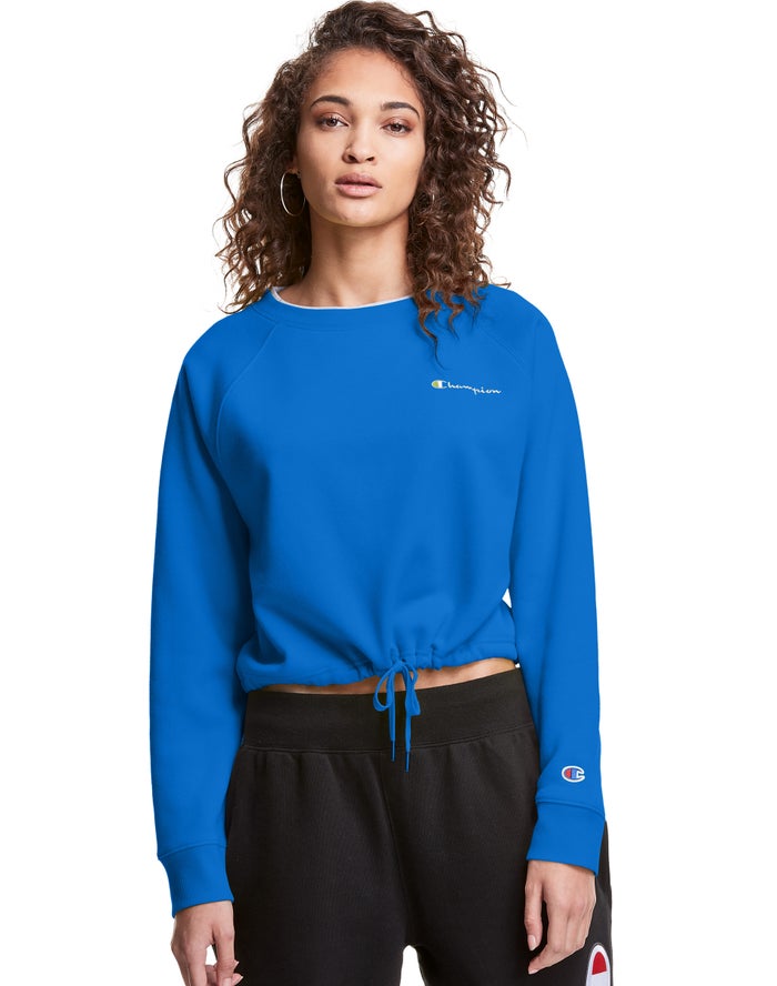 Champion Sweatshirt Dames - Blauw - Campus Fleece Cropped Crew Embroidered Script Logo ( 290863-FQJ